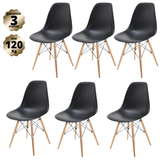 Conjunto De 6 Cadeiras Eames Preta - Base Madeira Natural