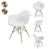 Conjunto Com 4 Cadeiras Quarto Escritório Sala Charles Design Eames Com Braços Eiffel Wood - Branca