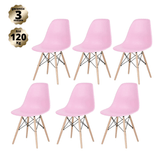 Kit Com 6 Cadeiras Eames Rosa - Base Madeira Natural