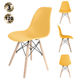 Kit Com 4 Cadeiras Eames Amarela - Base Madeira Natural