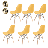 Kit Com 6 Cadeiras Eames Amarela - Base Madeira Natural