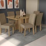 Conjunto Mesa De Jantar Com Tampo Retangular E 6 Cadeiras Nogueira/fendi