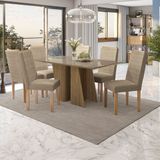 Conjunto Mesa De Jantar Com Tampo Retangular E 6 Cadeiras Nogueira/fendi