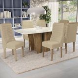 Conjunto Mesa De Jantar Com Tampo Retangular E 6 Cadeiras Nogueira/bege