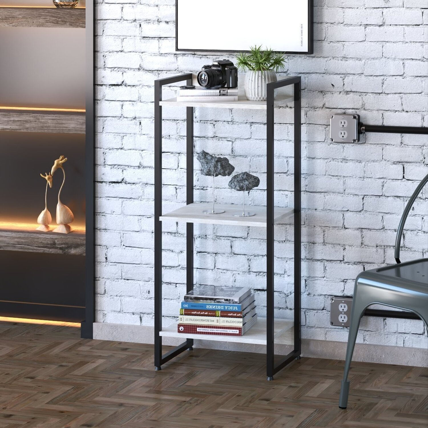 Estante Para Livros Industrial Multiuso 3 Prateleiras 104x45cm Dynamica Yescasa Snow / Preto