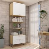 Estantes Para Livros Provençal 2 Portas 2 Gavetas 100% Mdf Com Metalon Infinity Genialflex Savana/branco