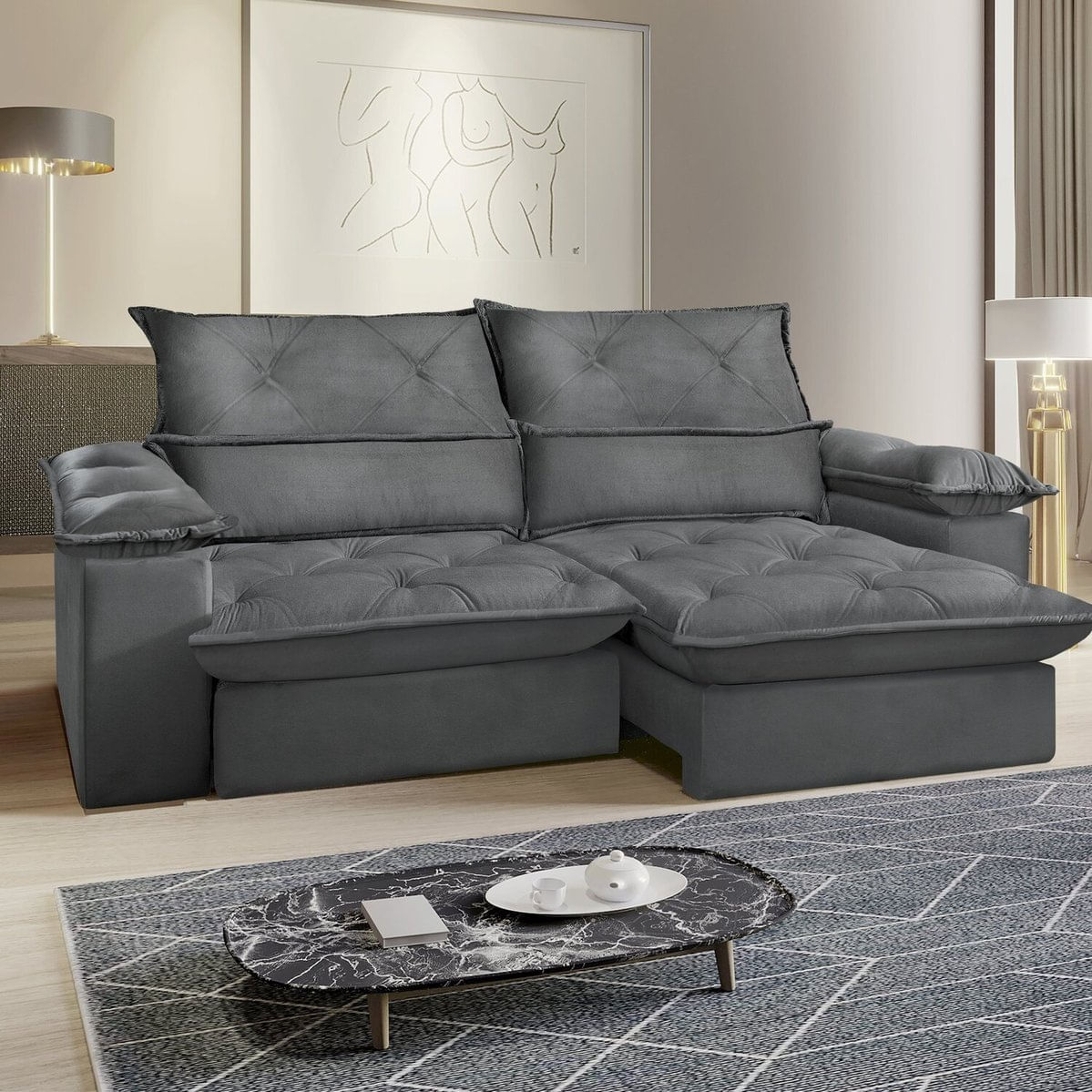 Conjunto Sofa Retratil/reclinavel 2 Modulos - 290/br 0,25 Cm Camboja Cinza