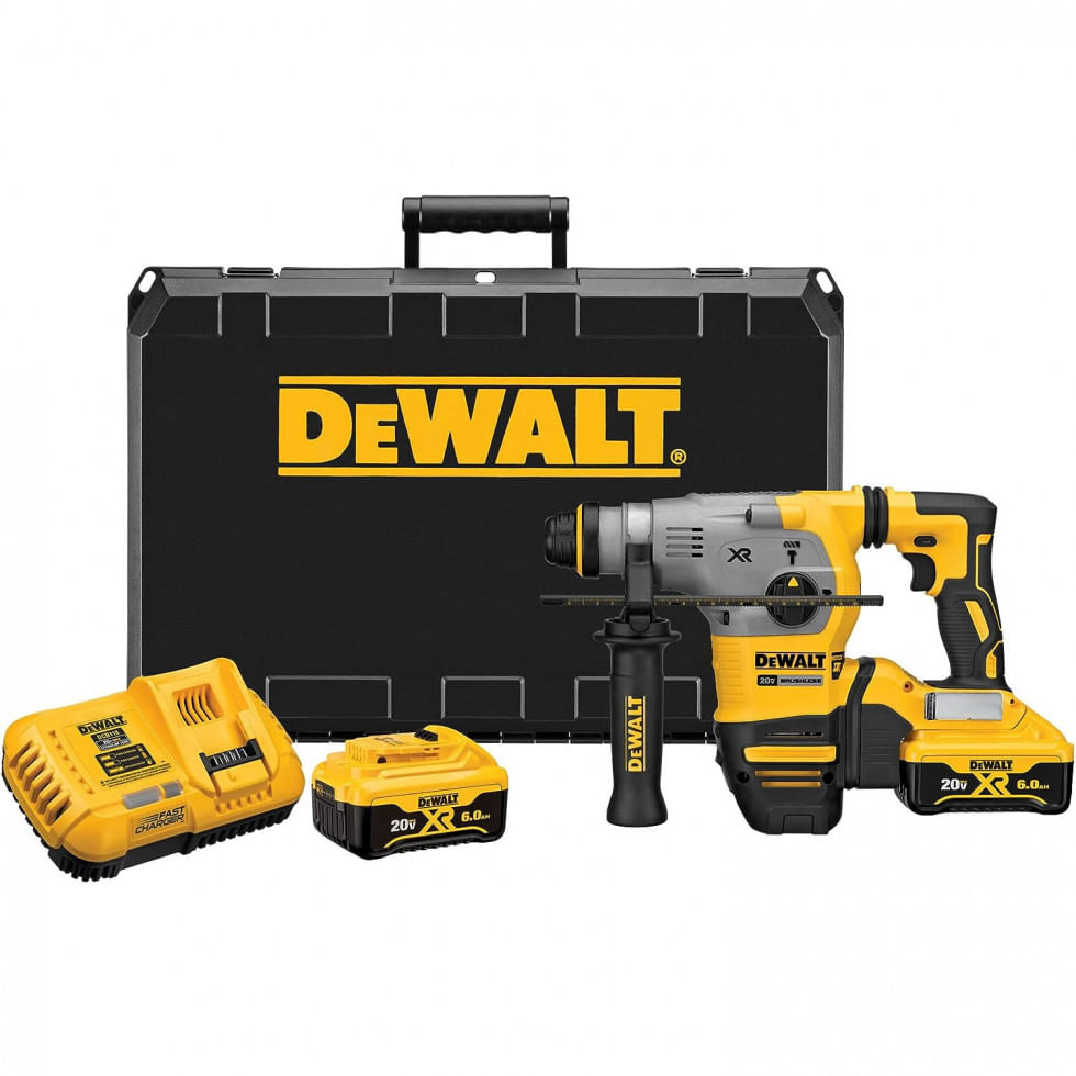 Kit Martelete Perfurador Rotativo Sds Plus Com 2 Baterias 20v Max, Carregador E Maleta De Transporte, Dewalt Dch293r2, Amarelo