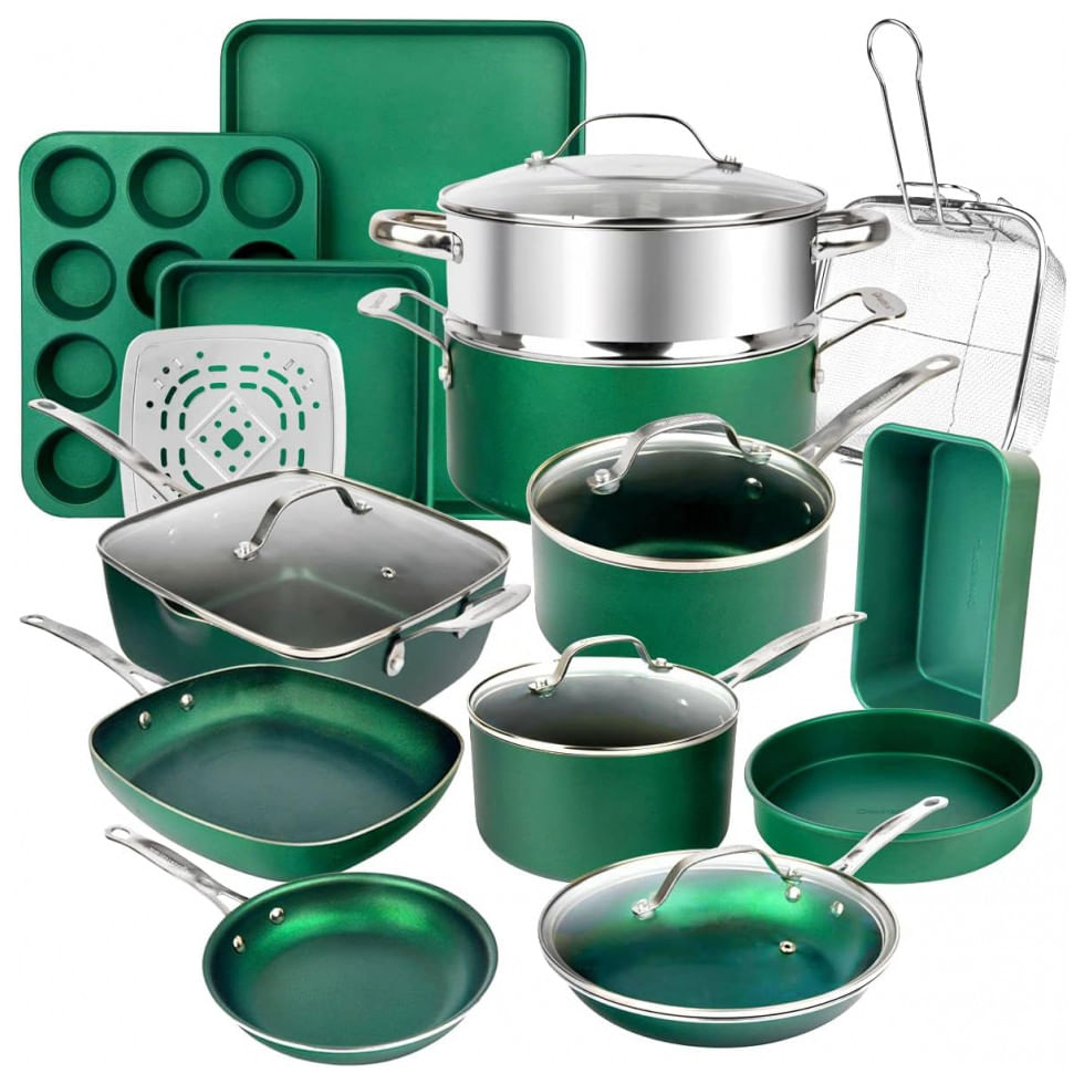 Conjunto De Panelas E Frigideiras Antiaderentes, Pecas, Granitestone Green Nonstick 20 Piece, Verde