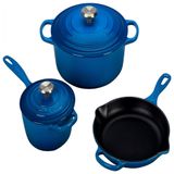 Conjunto De Panelas E Frigideiras Antiaderentes De Ferro Fundido Esmaltado, 5 Pecas, Le Creuset Ms1605 59ss, Azul