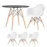 Mesa Redonda Eames 90 Cm Preto + 3 Cadeiras Eiffel Daw Branco