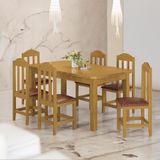 Mesa Com 6 Cadeiras Em Madeira Maciça Estofado Em Corino Marrom 160cm Marrom Amelia Shop Jm