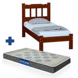 Cama Solteiro Madeira Maciça Castanho Perola C/ Colchão