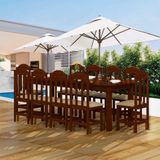 Conjunto Mesa De Jantar Madeira Maciça Safira Com 10 Lugares Estofados Castanho