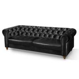 Sofá 2,20m Chesterfield Capitonê Living Corino Art Estofados Viena Preto