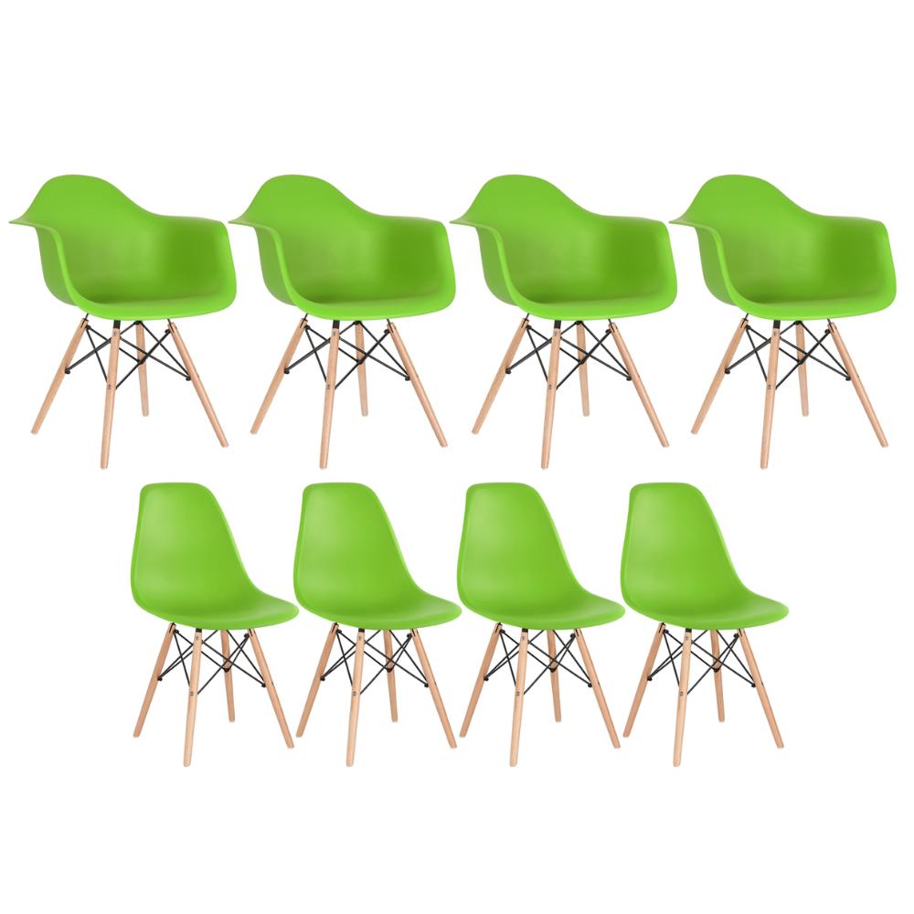 Kit 4 Cadeiras Eames Daw Com Braços + 4 Cadeiras Eiffel Dsw Verde Claro