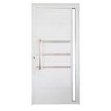 Porta Lambril De Alumínio Esquerda 210 X 80cm Com Friso E Visor Linha Veneza Esquadrias Bergamo Branco