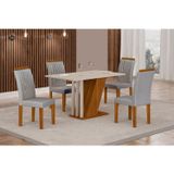 Conjunto Sala De Jantar Mesa Tampo Mdf/mdp Com 4 Cadeiras Miami Yescasa Freijó/off White/prata