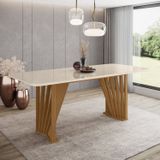 Mesa De Jantar 8 Lugares 200cm Tampo Mdf Com Vidro Canto Arredondado Adriana Off White/nature