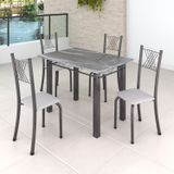 Conjunto Mesa Com 4 Cadeiras Tampo De Granito Topázio sara yescasa Branco Liso/martelado Prata