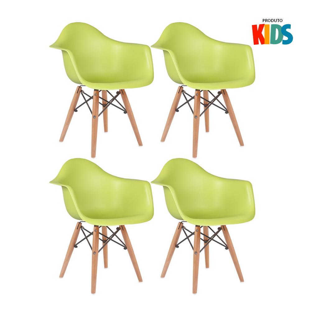 Kit - 4 X Cadeiras Eames Junior Com Apoios De Braços - Infantil - Verde