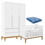 Berço Americano Unique E Guarda Roupa 3 Portas Nature Clean Branco Soft Eco Wood E Colchão Ortobom