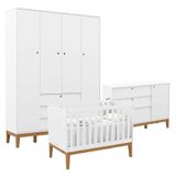 Quarto De Bebe Unique 4 Portas Com Cômoda Sapateira Branco Soft Eco Wood - Matic