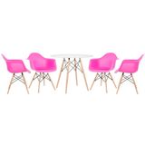 Mesa Redonda Eames 90 Cm Branco + 4 Cadeiras Eiffel Daw Rosa Pink