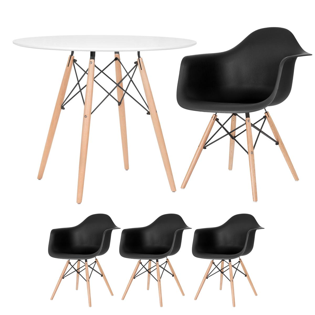 Mesa Redonda Eames 90 Cm Branco + 3 Cadeiras Eiffel Daw Nude