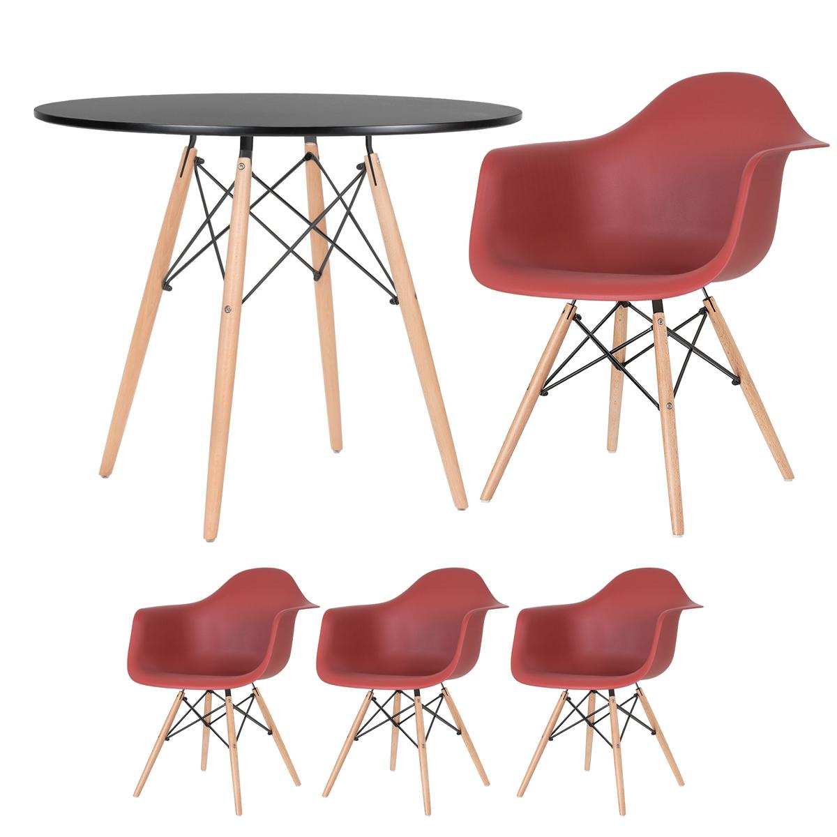 Mesa Redonda Eames 90 Cm Preto + 3 Cadeiras Eiffel Daw Terracota