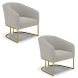 Poltrona Para Sala Industrial Dourado Kit 2 Stella Bouclê Cinza D03 - D&#39;rossi