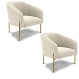 Poltrona Decorativa Pé Ferro Dourado Kit 2 Stella Bouclê Bege D03 - D&#39;rossi