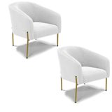 Poltrona Decorativa Pé Ferro Dourado Kit 2 Stella Bouclê D03 - D&#39;rossi Cor Off White