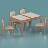 Conjunto De Sala De Jantar Com Mesa Extensível 4 Cadeiras 120cm Madri Carmo Móveis Mel