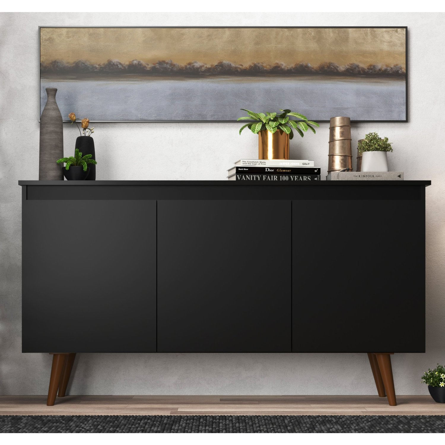 Buffet 3 Portas 136cm Retrô Elza Yescasa Preto