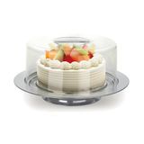 Boleira Com Pedestal Base Inox 33cm Prato Para Bolo Pudim Torta Festa Aniversário Doces Pão