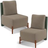 Kit 02 Poltronas Decorativas Sala De Estar Living Hungria L02 Couríssimo Verde Bouclê Bege - Lyam