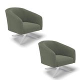 Poltrona Decorativa Giratória Cromada Kit 2 Stella Bouclê Menta D03 - D&#39;rossi