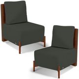 Kit 02 Poltronas Decorativa Sala Estar Living Hungria L02 Couríssimo Marrom Linho Verde Musgo - Lyam