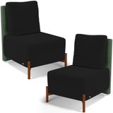 Kit 02 Poltronas Decorativas Sala De Estar Living Pés Madeira Hungria L02 Couríssimo Verde Suede Preto - Lyam