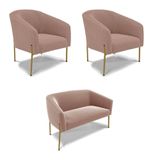 Namoradeira E 2 Poltronas Pé Ferro Dourado Stella Bouclê D03 - D&#39;rossi Cor Rose