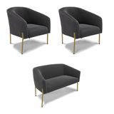 Namoradeira E 2 Poltronas Pé Ferro Dourado Stella Bouclê D03 - D&#39;rossi Cor Grafite