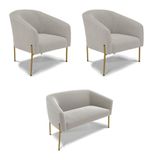 Namoradeira E 2 Poltronas Pé Ferro Dourado Stella Bouclê D03 - D&#39;rossi Cor Cinza