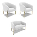 Namoradeira E 2 Poltronas Pé Ferro Dourado Stella Bouclê D03 - D&#39;rossi Cor Off White