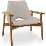 Poltrona Decorativa Para Sala De Estar Living Base Madeira Becker L02 Linho Bege - Lyam Decor