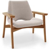 Poltrona Decorativa Para Sala De Estar Living Base Madeira Becker L02 Bouclê Creme - Lyam Decor