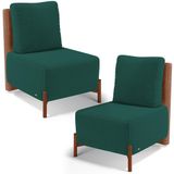 Kit 02 Poltronas Decorativas Sala De Estar Living Hungria L02 Couríssimo Camel Bouclê Verde - Lyam