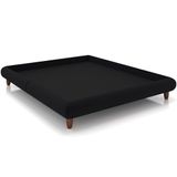 Cama Casal Queen Base Box Pés De Madeira 176cm Otto P05 Veludo Preto- Lyam Decor