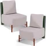 Kit 02 Poltronas Decorativas Sala De Estar Living Hungria L02 Couríssimo Verde Linho Bege - Lyam