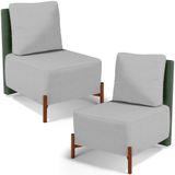 Kit 02 Poltronas Decorativas Sala De Estar Living Hungria L02 Couríssimo Verde Linho Cinza - Lyam